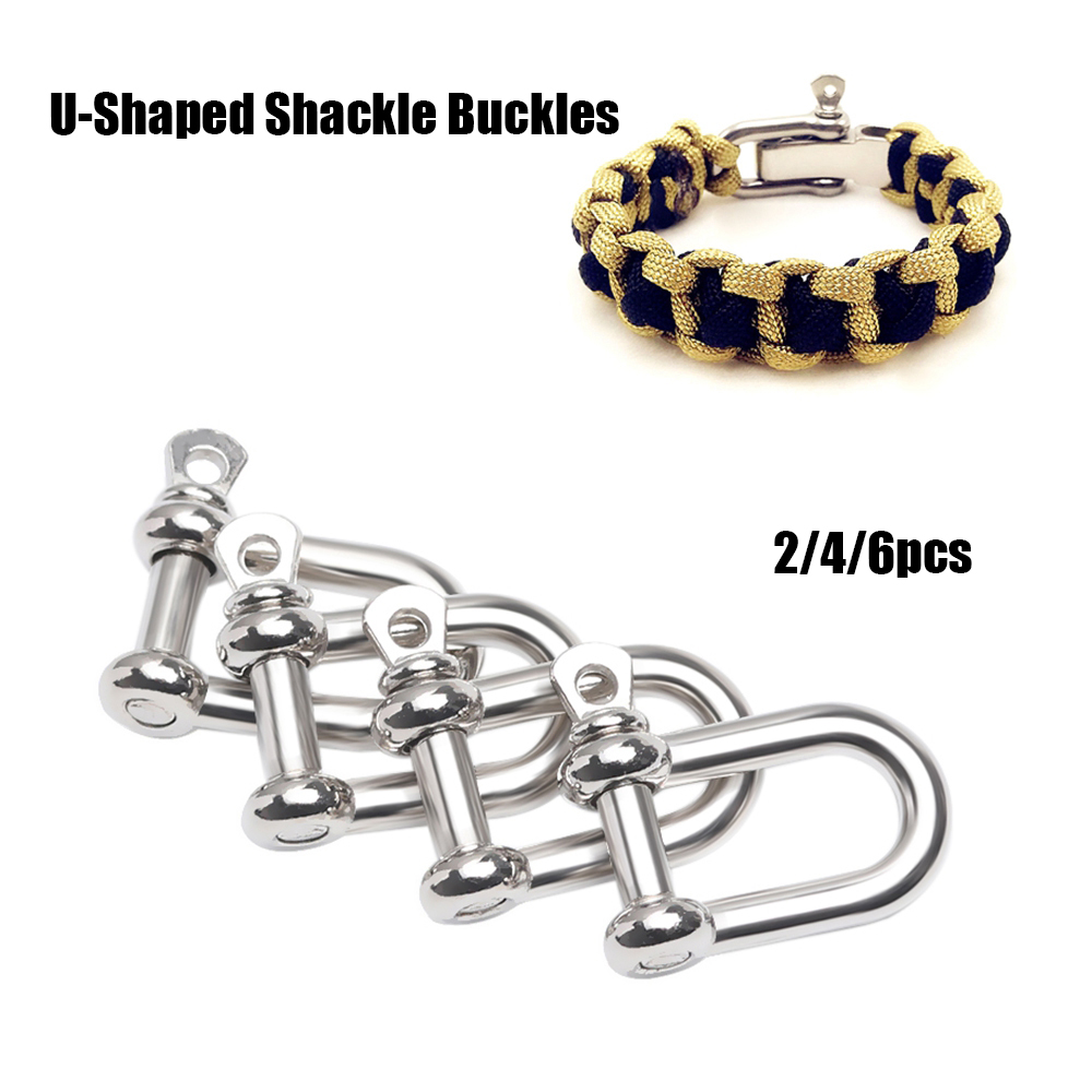 SQXRCH SHOP 2/4/6pcs High quality Silver colors Anchor Screw Pin Outdoor Camping Paracord Bracelets accessories U-Shaped Shackle Buckle Bracelet Buckles Survival Rope Paracords