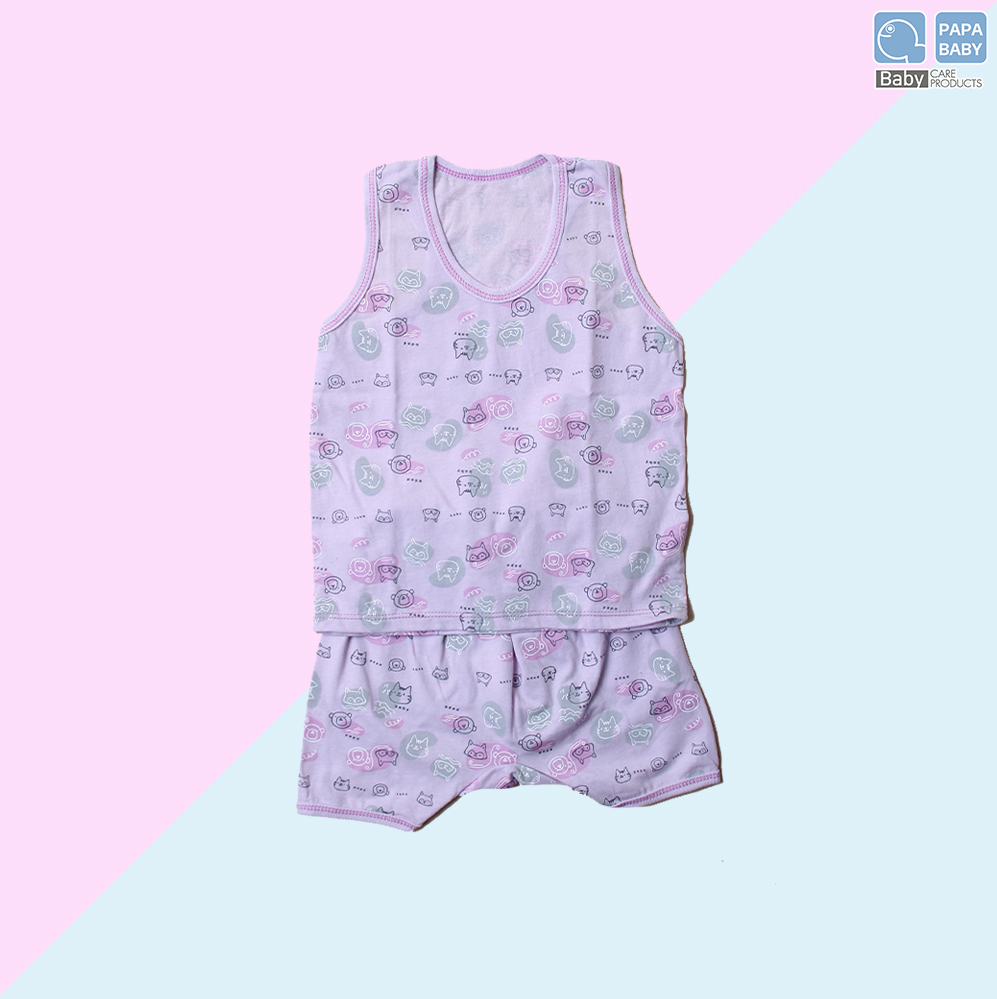PAPA BABY เสื้อกล้ามเด็กพร้อมกางเกงขาสั้น ไซส์แรกเกิด-8 เดือน ผลิตจากผ้า Cotton 100% นุ่ม ใส่สบาย