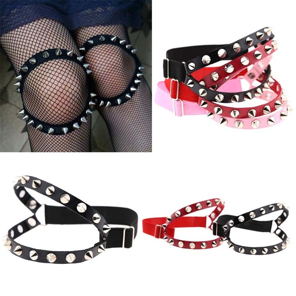 WEFRTGH สามเหลี่ยมต้นขาร่างกาย Ropa หมุดแนวกอธ Garters เสื้อผ้าหนัง Faux Garter เซ็กซี่ Punk หนัง Garters