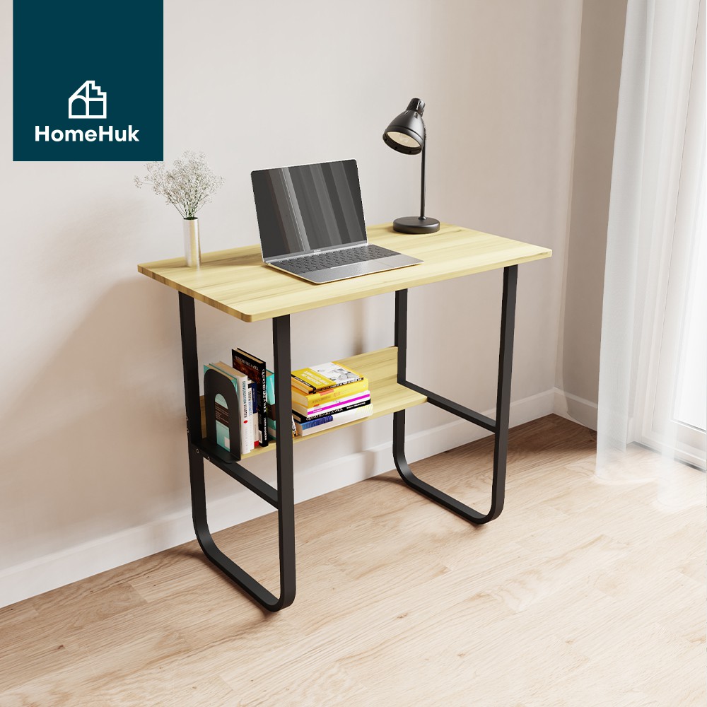 [เงินคืน10%] HomeHuk โต๊ะทำงานไม้ ขาเหล็กรูปตัว U พร้อมชั้นวางด้านล่าง 80x45, 100x60 cm โต๊ะทำงาน โต๊ะคอม โต๊ะไม้ โฮมฮัก