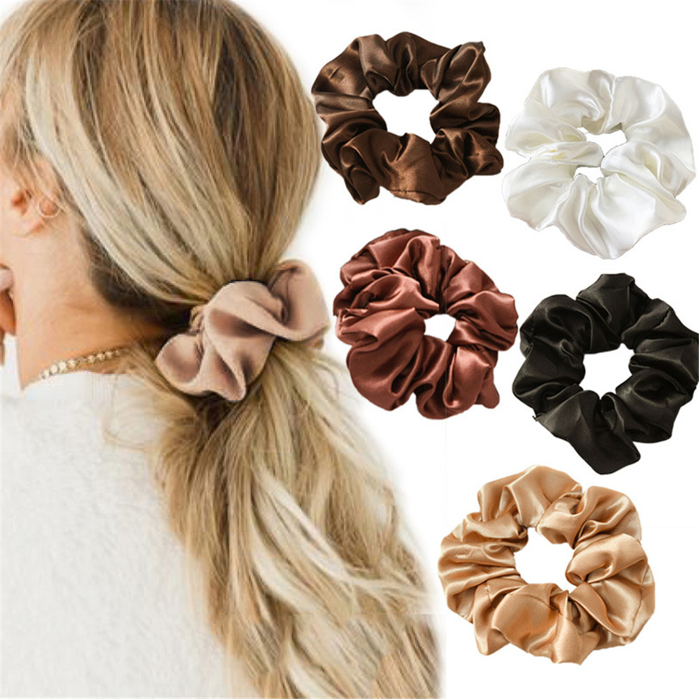 F8C503Y Fashion Hair Accessories Handmade Headband Ponytail Holder Satin Silk Hair Tie Hair Rope Elastic Scrunchies
