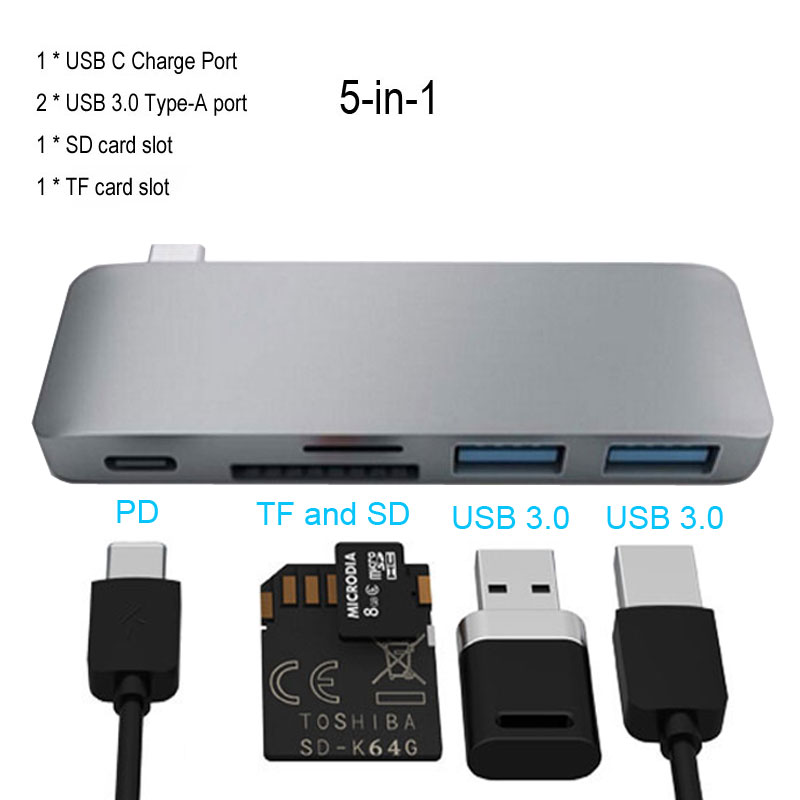 Mosible Thunderbolt 3 USB C Hub HDMI-compatible with PD TF SD Card Reader 3.0 Hub USB C Dock for Macbook pro/Air USB-C OTG