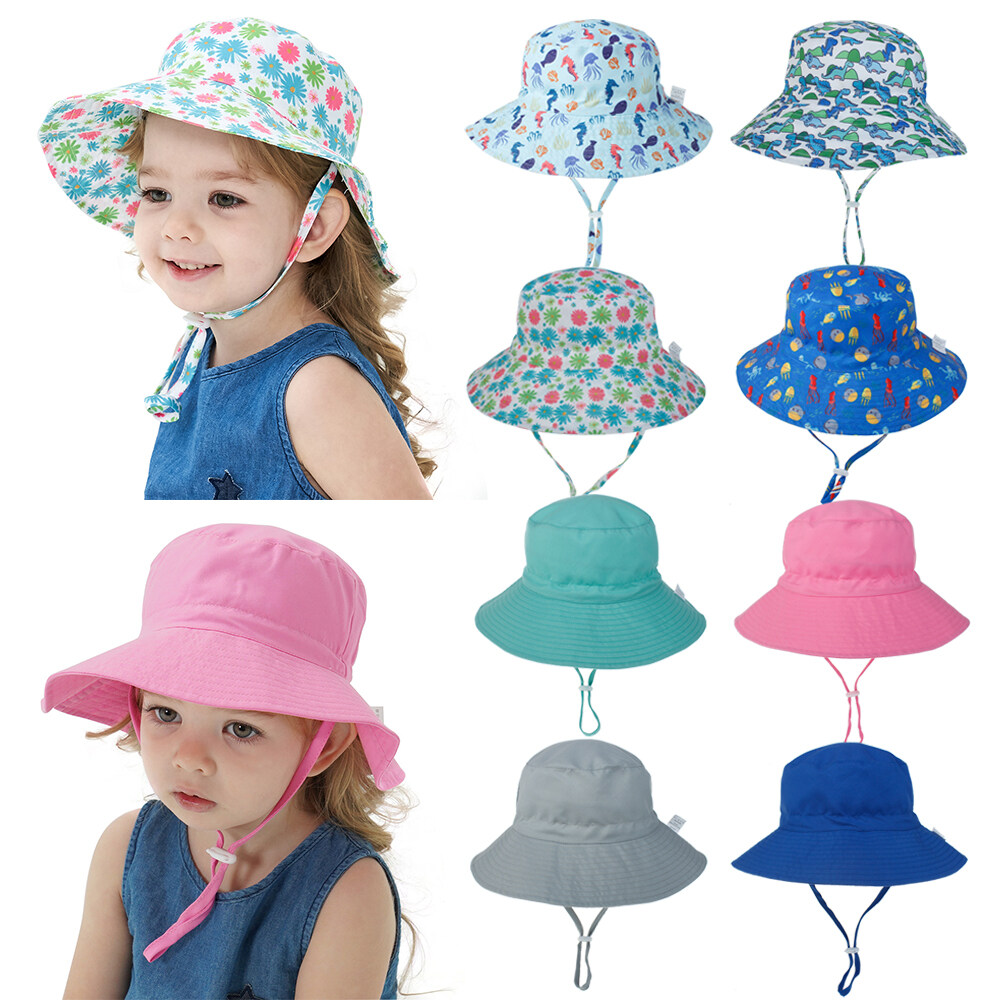 CUANFENGS28 Boys Girls Swimming Hats Wide Brim Neck Ear Cover UV Protection Beach Cap Bucket Hat with Adjustable Chin Strap Baby Sun Hat