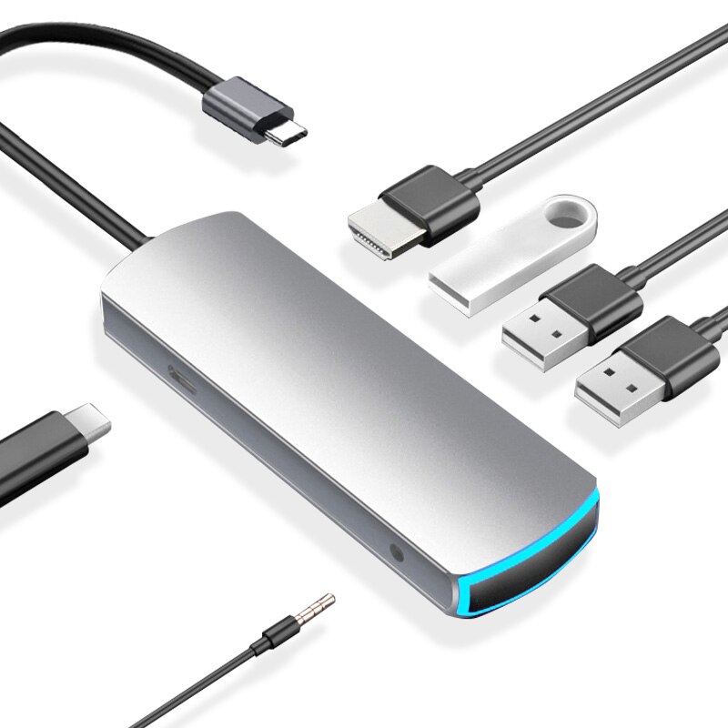 USB C ฮับหลาย USB 3.0ฮับ HDMI-compatible3.5mm อะแดปเตอร์ D Ock สำหรับ MacBookPro หัวเว่ย Mate30 USB-C3.1 S Plitter Type C ฮับ