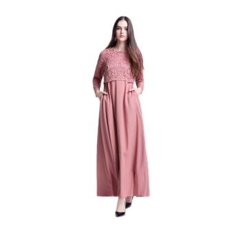 Amart Muslim Women Long Sleeve Maxi Dress Clothing Robe MoroccanLace Dresses(Pink) - intl Amart Muslim Women Long Sleeve Maxi Dress Clothing Robe MoroccanLace Dresses(Pink) - intl