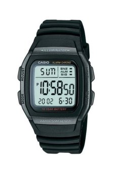 ประเทศไทย Casio Standard นาฬิกาข้อมือผู้ชาย สีดำ สายเรซิ่น รุ่น W-96H-1B