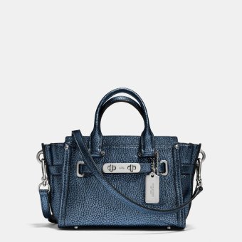 COACH SWAGGER 20 IN METALLIC PEBBLE LEATHER (COACH F35990) SILVER/METALLIC BLUE COACH SWAGGER 20 IN METALLIC PEBBLE LEATHER (COACH F35990) SILVER/METALLIC BLUE