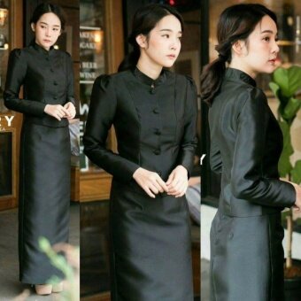 Dokpikul-ชุดไทยจิตรลดา ผ้าซาติน ไหมนิ่ม (เฉพาะเสื้อ) ชุดดำ ไว้อาลัยชุดเคารพพระบรมศพ - สีดำ Dokpikul-ชุดไทยจิตรลดา ผ้าซาติน ไหมนิ่ม (เฉพาะเสื้อ) ชุดดำ ไว้อาลัยชุดเคารพพระบรมศพ - สีดำ