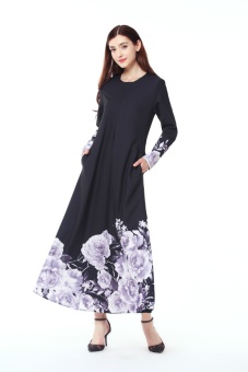 European Station Muslim Flower Dress Long-sleeved Pendulum HorseSuit Dress(Blue) - intl European Station Muslim Flower Dress Long-sleeved Pendulum HorseSuit Dress(Blue) - intl