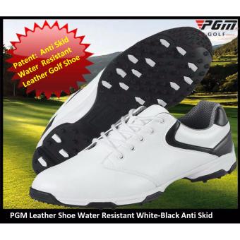 ประเทศไทย Golf Shoe by PGM Model XL051 White-Black LEATHER Man Anti Skid
