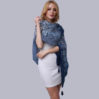 Hang-Qiao New Fashion Accessories Women Silk Scarf Tassel ShawlsBlue - Intl Hang-Qiao New Fashion Accessories Women Silk Scarf Tassel ShawlsBlue - Intl