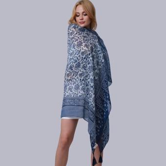 Hang-Qiao New Fashion Accessories Women Silk Scarf Tassel ShawlsBlue - Intl Hang-Qiao New Fashion Accessories Women Silk Scarf Tassel ShawlsBlue - Intl
