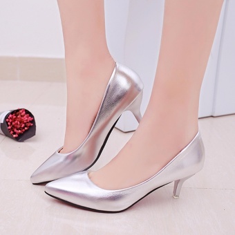 HengSong Korean Fashion Patent Leather Tip High Heels Shallow Mouth Shoes Occupation Women's Single Shoes Pumps (Sliver) - Intl July 2018 - 2 HengSong Korean Fashion Patent Leather Tip High Heels Shallow Mouth Shoes Occupation Women's Single Shoes Pumps (Sliver) - intl - 2