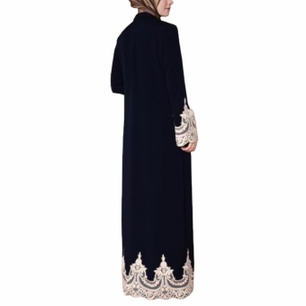 Hequ Muslim Women Embrodered Cuff Lace Dress Abaya Islamic ChiffonMaxi Dress Black - intl Hequ Muslim Women Embrodered Cuff Lace Dress Abaya Islamic ChiffonMaxi Dress Black - intl