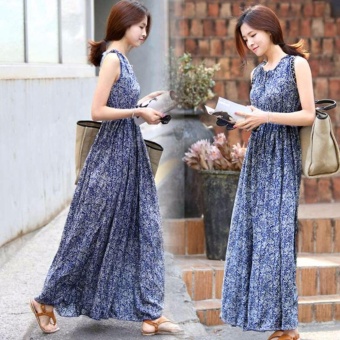 Jiayiqi Women's Long Maxi Dress Casual Floral Dress SleevelessO-neck Plus Size Blue - Intl April 2018 - 3 Jiayiqi Women's Long Maxi Dress Casual Floral Dress SleevelessO-neck Plus Size Blue - intl - 3
