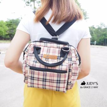 กระเป๋าผ้าแคนวาส รุ่น GRACE 2 WAY สายปรับเป็นเป้หรือสะพายข้างได้ ลายสก็อตน้ำตาลดำ กระเป๋าผ้าแคนวาส รุ่น GRACE 2 WAY สายปรับเป็นเป้หรือสะพายข้างได้ ลายสก็อตน้ำตาลดำ