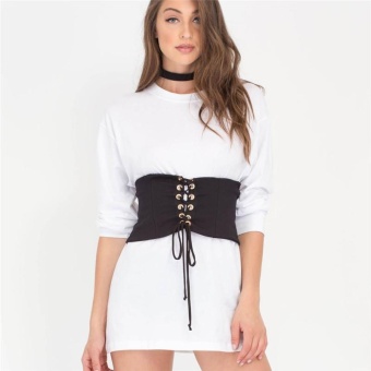 LALANG Womens Laced Up Corset Elastic Fashion Wide Belt L (Black) -intl LALANG Womens Laced Up Corset Elastic Fashion Wide Belt L (Black) -intl