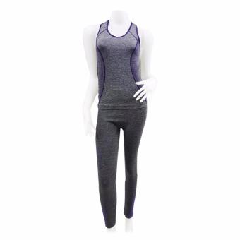 ประเทศไทย Louis Cj ชุด Fitness เสื้อกล้าม ZF-004 เทา/ม่วง (Free size) New!