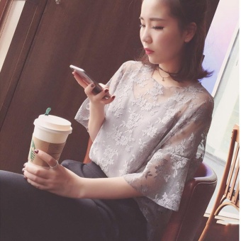 เสื้อใส่ทำงาน ใส่เที่ยว ผ้าลูกไม้ซีทรูพร้อมสายเดี่ยวซับใน Minimal Korean Style (สีเทา) June 2018 - 4 เสื้อใส่ทำงาน ใส่เที่ยว ผ้าลูกไม้ซีทรูพร้อมสายเดี่ยวซับใน Minimal Korean Style (สีเทา) - 4