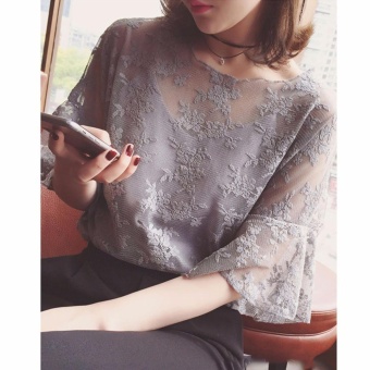เสื้อใส่ทำงาน ใส่เที่ยว ผ้าลูกไม้ซีทรูพร้อมสายเดี่ยวซับใน Minimal Korean Style (สีเทา) June 2018 - 2 เสื้อใส่ทำงาน ใส่เที่ยว ผ้าลูกไม้ซีทรูพร้อมสายเดี่ยวซับใน Minimal Korean Style (สีเทา) - 2