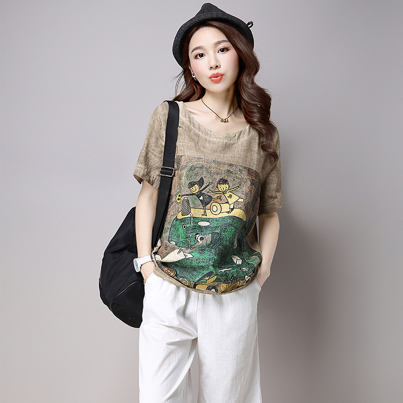 ดูภาพ เสื้อยืดเกาหลีผ้าฝ้ายเสื้อการ์ตูนแฟลกซ์ (สีน้ำตาล) เพิ่มเติม เสื้อยืดเกาหลีผ้าฝ้ายเสื้อการ์ตูนแฟลกซ์ (สีน้ำตาล)