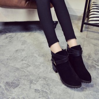 Women Winter Snow Ladies Low Heel Ankle Belt Buckle Martin BootsShoes - Intl July 2018 - 2 Women Winter Snow Ladies Low Heel Ankle Belt Buckle Martin BootsShoes - intl - 2