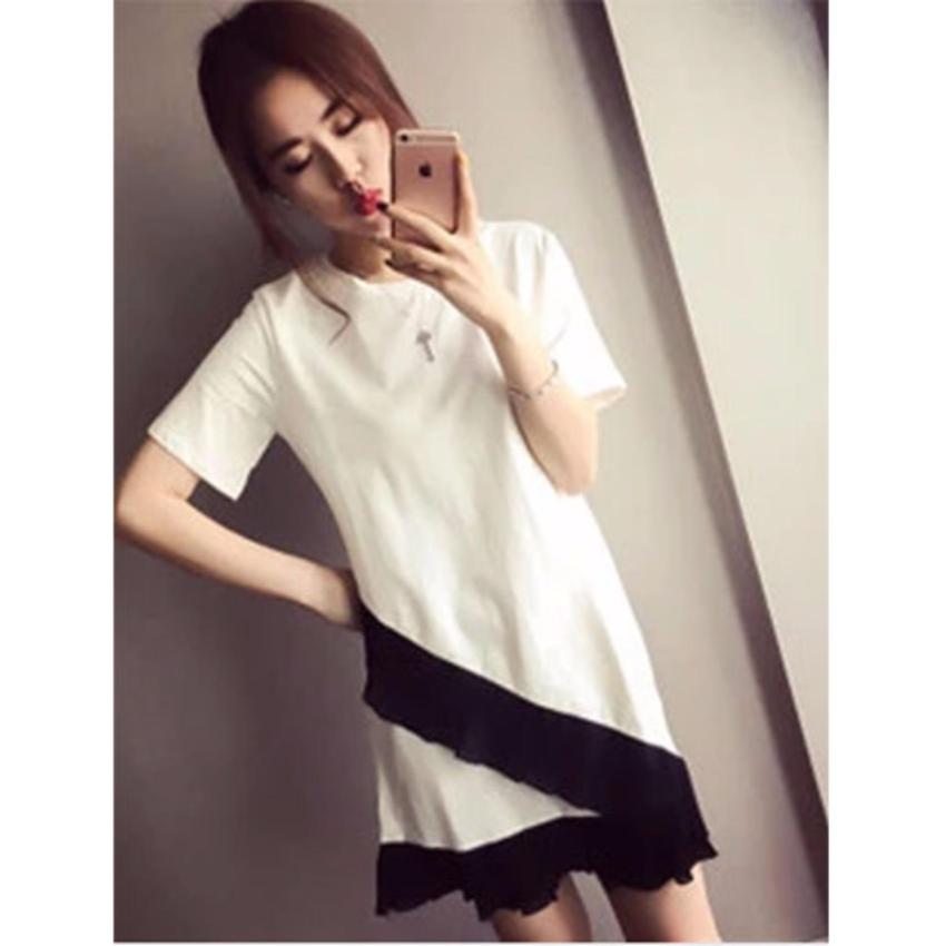 wonderful story T-shirt female lotus leaf stitching women's loose dress female(white) image