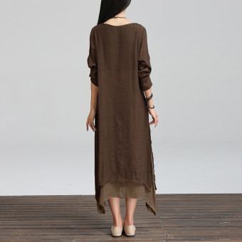 ZANZEA Boho แขนเสื้อยาวผ้าฝ้ายสาวฮิปปี้ยาวแต่งตัวสบาย ๆ กาแฟแมกซี่ ZANZEA Boho แขนเสื้อยาวผ้าฝ้ายสาวฮิปปี้ยาวแต่งตัวสบาย ๆ กาแฟแมกซี่