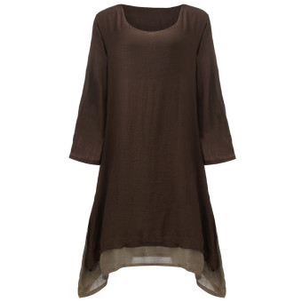 ZANZEA Boho แขนเสื้อยาวผ้าฝ้ายสาวฮิปปี้ยาวแต่งตัวสบาย ๆ กาแฟแมกซี่ ZANZEA Boho แขนเสื้อยาวผ้าฝ้ายสาวฮิปปี้ยาวแต่งตัวสบาย ๆ กาแฟแมกซี่