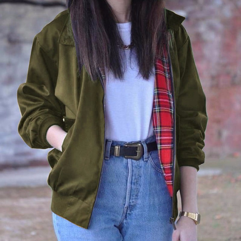 ดูภาพ ZANZEA Oversized Women Autumn Outerwear Long Sleeve Fashion Vintage Tartan Zipper Pockets Bomber Jacket Casual Coat Plus Size(Army Green) - intl เพิ่มเติม ZANZEA Oversized Women Autumn Outerwear Long Sleeve Fashion Vintage Tartan Zipper Pockets Bomber Jacket Casual Coat Plus Size(Army Green) - intl