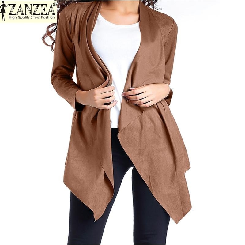 ดูภาพ ZANZEA Women's Waterfall Cardigan Draped Open Front Long Sleeve Asymmetrical Hem Pocket Blazer Tops (Coffee) - intl เพิ่มเติม ZANZEA Women's Waterfall Cardigan Draped Open Front Long Sleeve Asymmetrical Hem Pocket Blazer Tops (Coffee) - intl