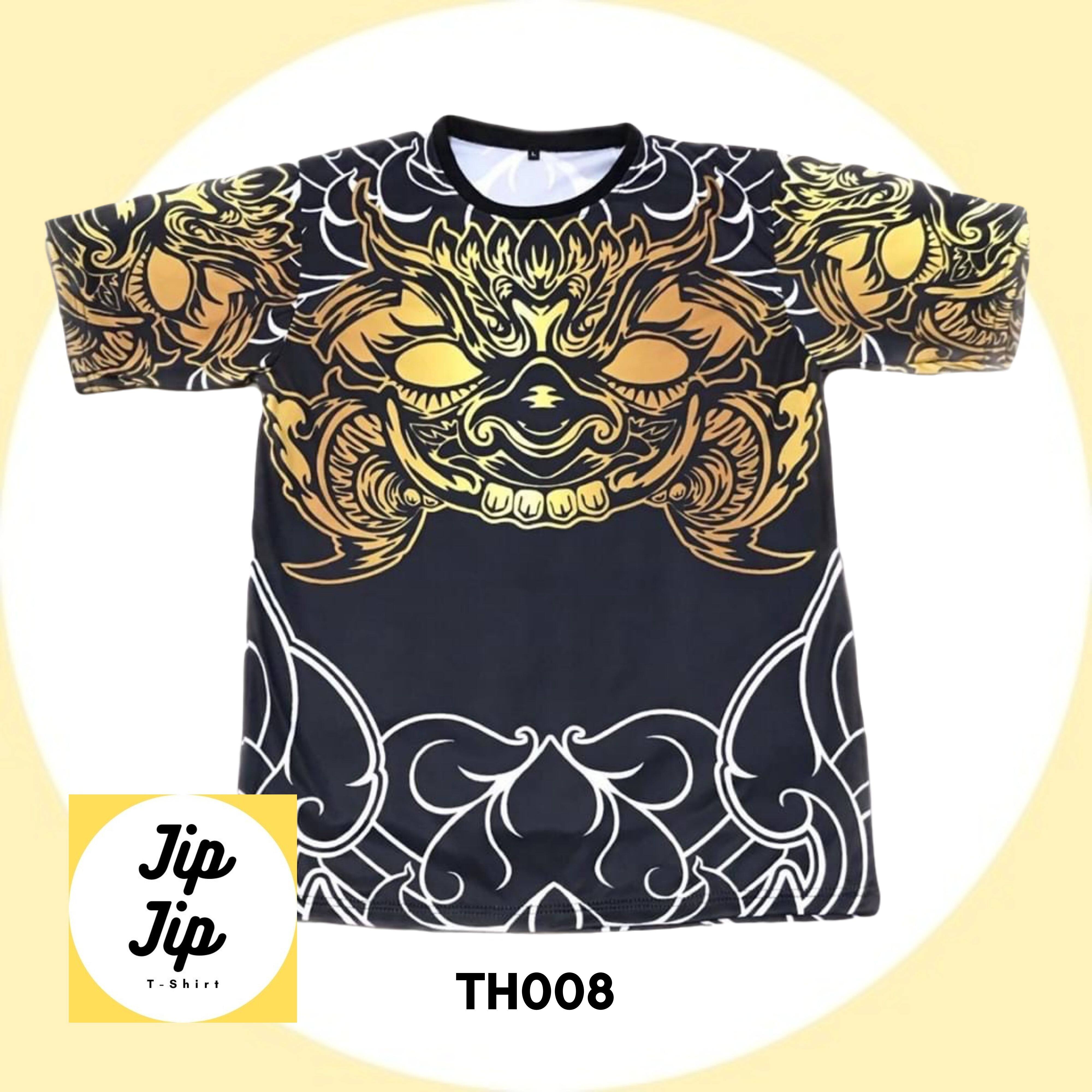 ?JIPJIP?เสื้อยืด ราคาถูก [มีเก็บเงินปลายทาง] ลาย ไทย Street หนุมาน ทศกัณฐ์ ยักษ์ พญานาค สิงห์ SS M L XL คอกลม Oversize เเขนสั้น T-Shirt การ์ตูน Thailand