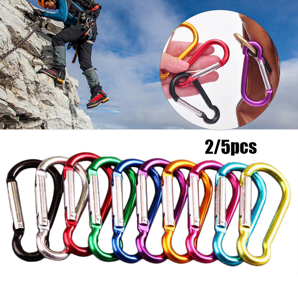 GUO 2/5pcs 7 colors Aluminum Alloy Climbing Accessories Outdoor Tool Spring Quickdraws Clip Hooks Carabiner Keychain Buckles