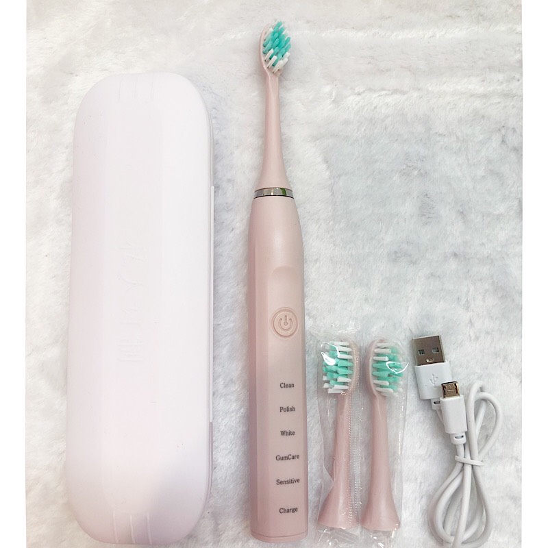 แปรงสีฟันไฟฟ้าฟรีกล่องพกพาและสายชาร์จUSB ปรับได้ระดับได้5โหมด  สะดวกต่อการใช้งานแปรงกันน้ำ Electric Sonic Tooelectric toothbrush