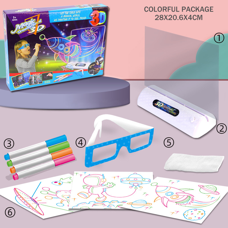 แว่นตา 3d ปากกาเน้นข้อความเขียนแท็บเล็ตส่องสว่างสามมิติกระดาน Doodle ของเล่นเพื่อการศึกษาสำหรับเด็กแท็บเล็ตวาดภาพ เด็กชาย ของเล่นเด็ก เสริมพัฒนาการ Educational Toy ของเล่น