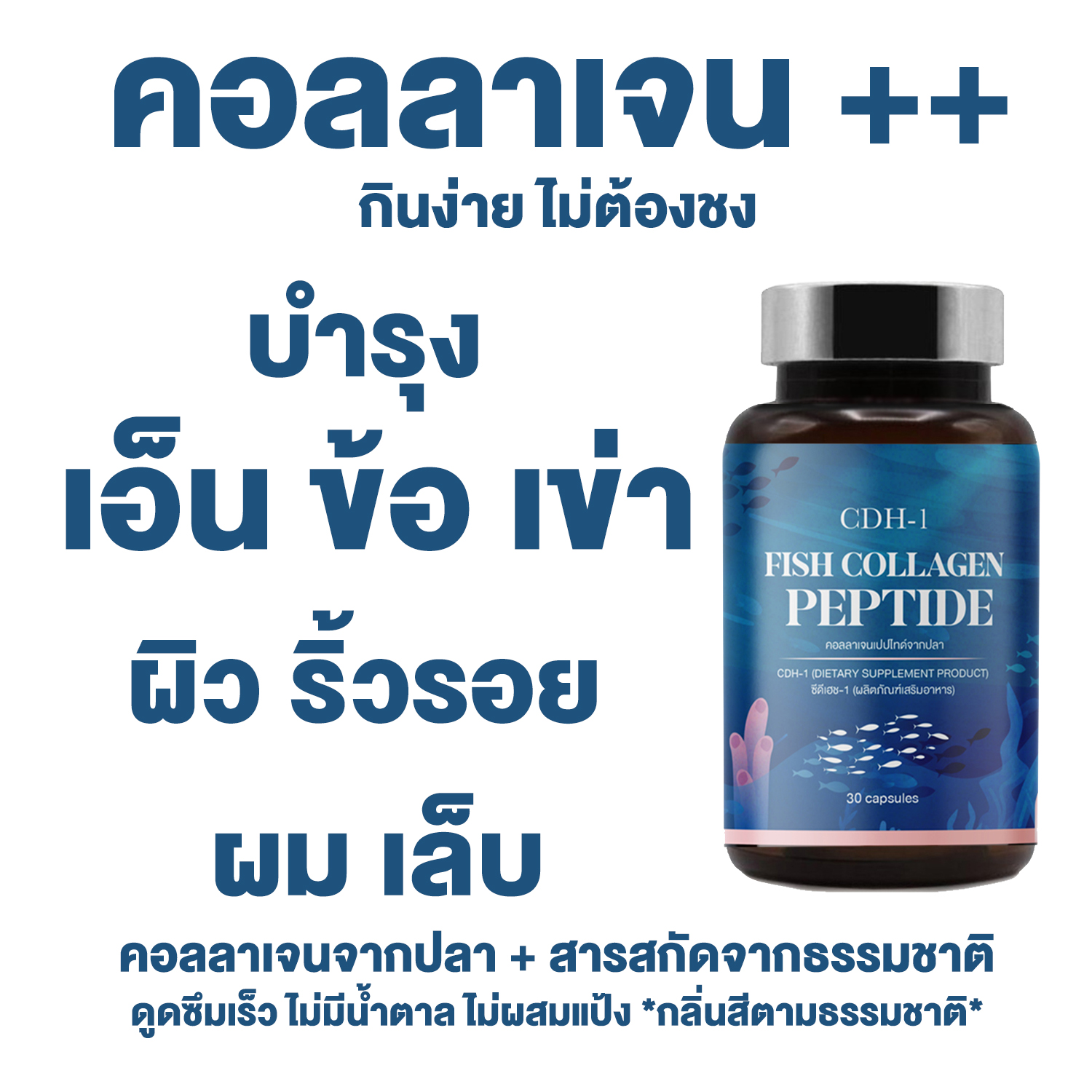 คอลลาเจน สูตร ปราศจากแป้งและน้ำตาล 30 แคปซูล เสริมสารสกัดจากธรรมชาติ - บำรุงไขข้อ บำรุงข้อต่อ บำรุงผม บำรุงรากผม บำรุงเล็บ