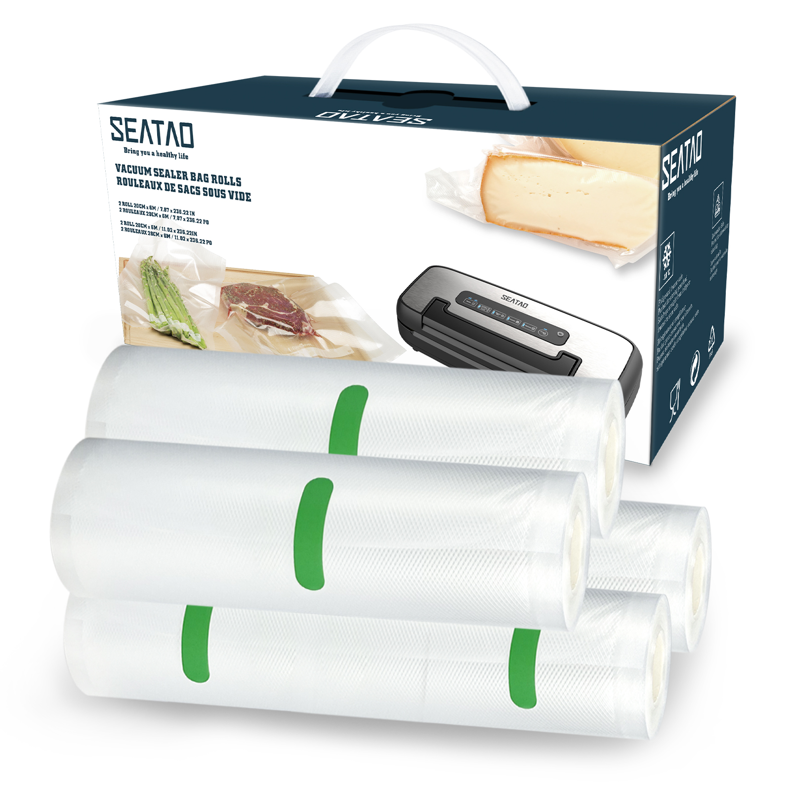 Gambar SEATAO Kitchen Food Vacuum Bag Storage Bag Vacuum Sealer Vacuum Plastic Bag Packaging Roll Gift Box 600CM Roll Bag, Double Side Texture Ultra High Vacuum High Quality Vacuum Seal Bag