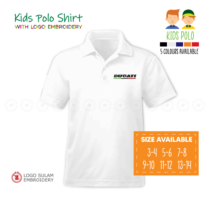 Kids Polo T Shirt Sulam Ducati Corse Italy Design MotoGP Superbike Motor Baju Kanak Kolar Budak Lelaki Cotton Embroidery