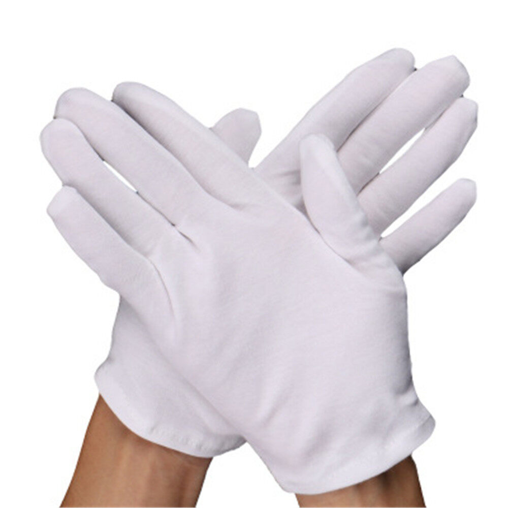 PIEPING 12คู่ Care Beauty Magician สบายป้องกันฝุ่นถุงมือสีขาวผ้าฝ้าย100% มารยาทถุงมือทำงาน