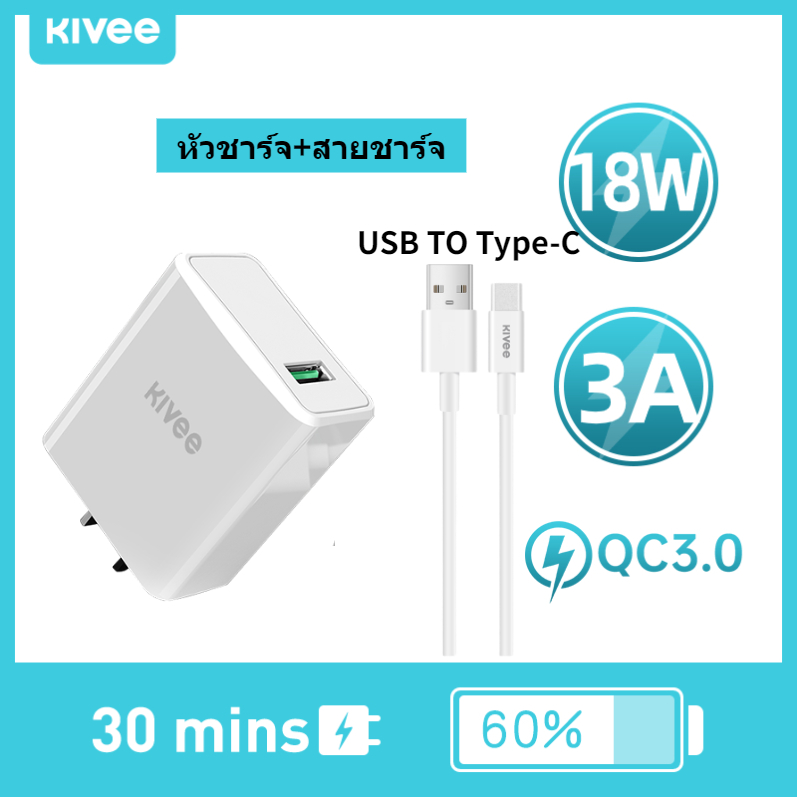 Kivee หัวชาร์จเร็ว หัวชาร์จ18W +5A สายชาร์จ fast charger set  ชุดพร้อมสายสายชาร์จ for samsung vivo oppo huawei