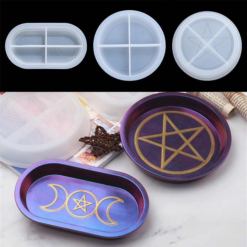 CUANFENGS28 DIY Arts Moon Pentagram Crystal Box Silicone Mould Resin Mold Tray Mold Dish Making Tools