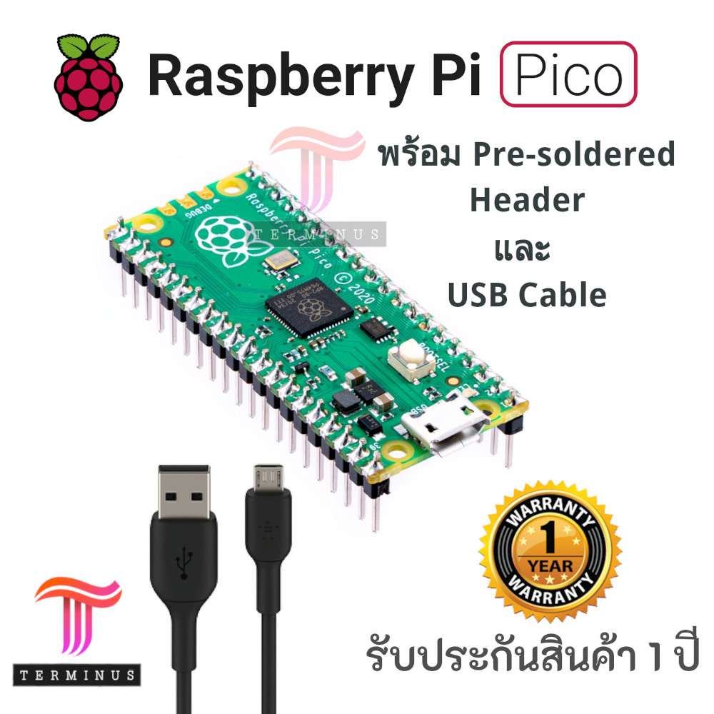 Raspberry Pi Pico W with Headers Soldered and USB Cable