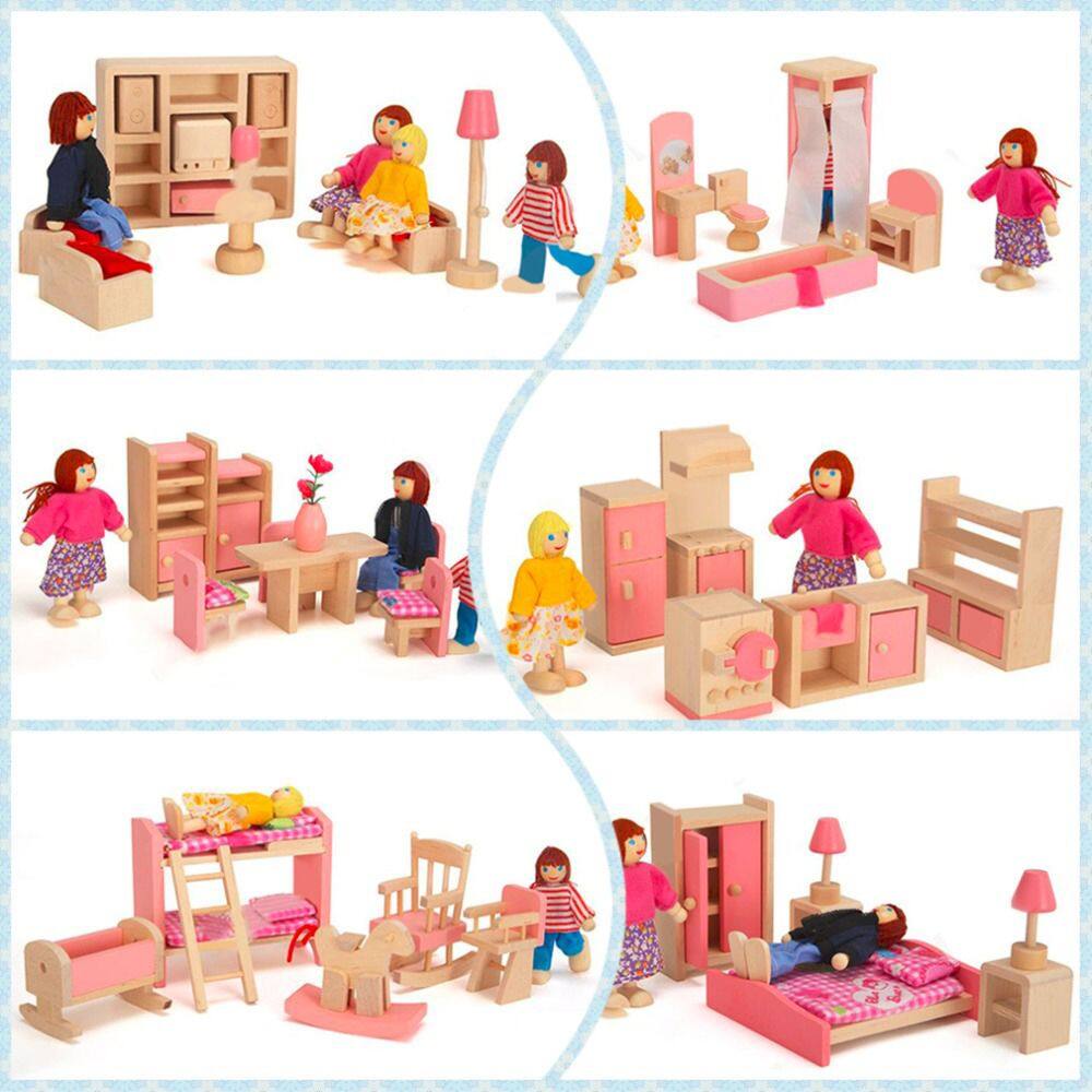 MAIFU เด็กห้องนอนห้องพักผ่อนห้องนอน DIY ที่น่าสนใจห้องน้ำจำลองการศึกษาเฟอร์นิเจอร์บ้านตุ๊กตาของเล่นเฟอร์นิเจอร์ไม้บ้านตุ๊กตา Miniature 6ประเภทของเล่นเรียนรู้สำหรับเด็ก3D อาคารของเล่น