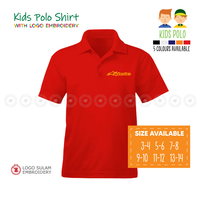 Kids Polo T Shirt Sulam Alpinestars MotoGP Motorcross Superbike Motor Baju Kanak Kolar Budak Lelaki Cotton Embroidery
