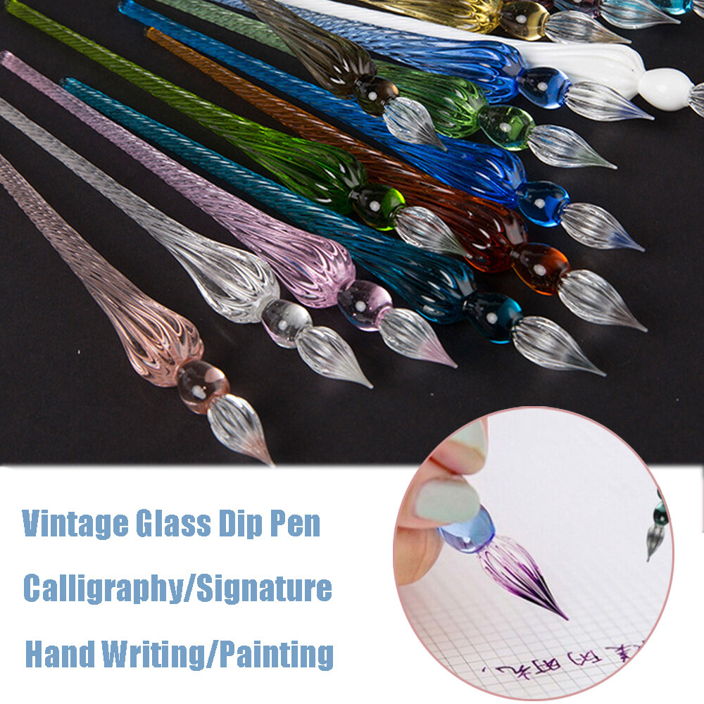 PARXERNG22797 1PC Handmade Signature Calligraphy Writing Fountain Pen Glass Dip Pen Filling Ink Painting Supplies