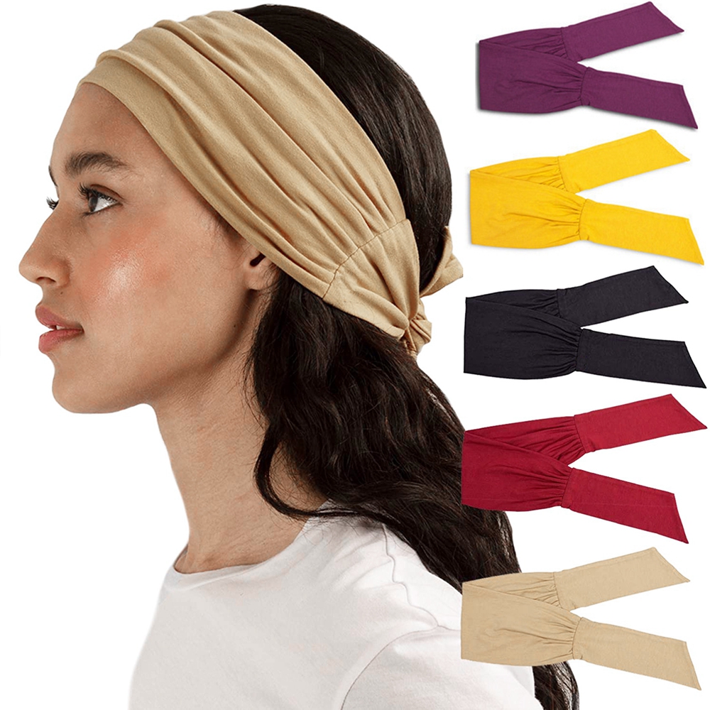 F8C503Y Women 19 Colors Nonslip Elastic New Fold Yoga Hairband Wide Sports Headband Turban Running Headwrap Stretch Hair Band