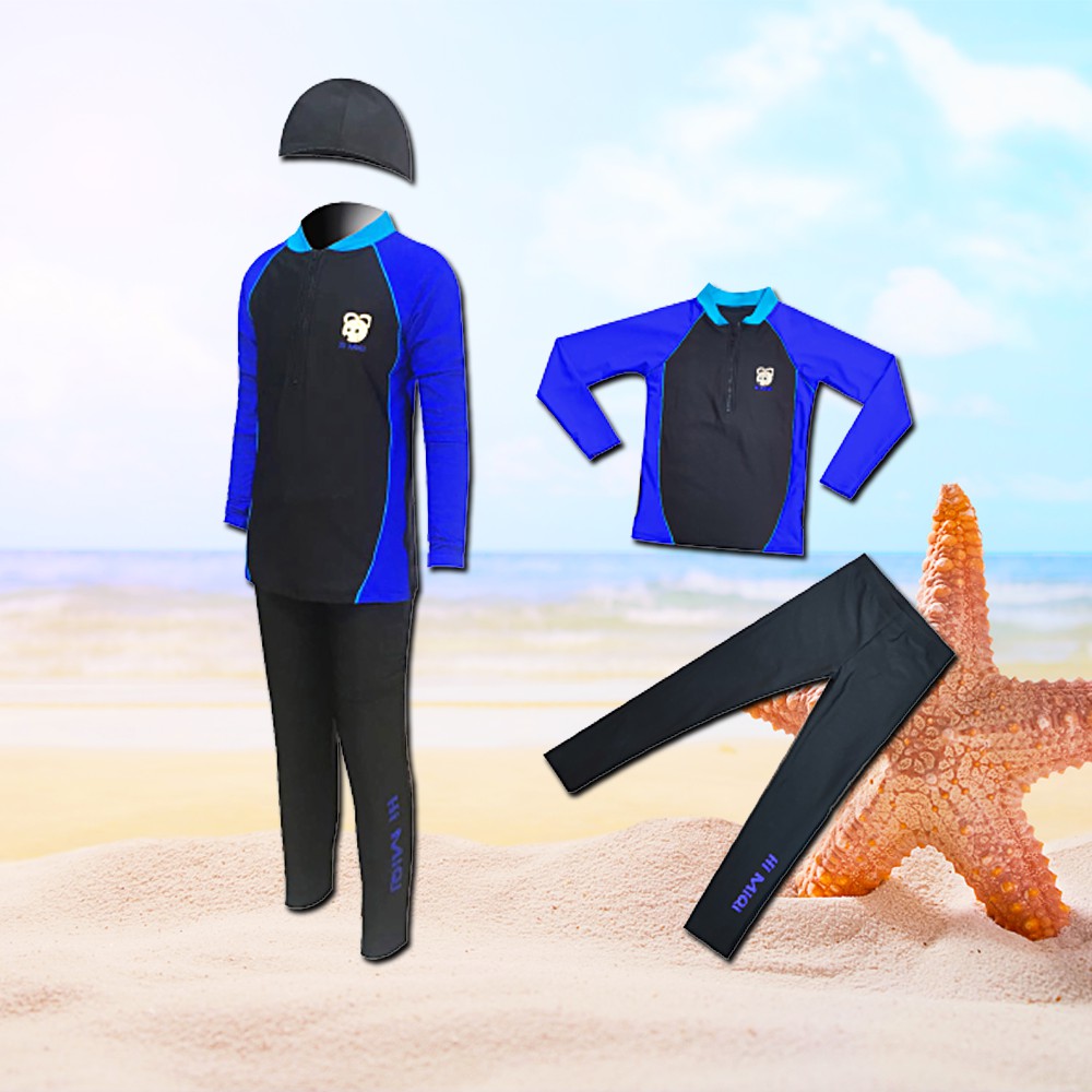 ชุดว่ายน้ำผู้ชาย ชุดว่ายน้ำเด็กผู้ชาย เสื้อแขนยาว+กางเกงขายาว ฟรีหมวก พร้อมส่งสินค้า #50006
