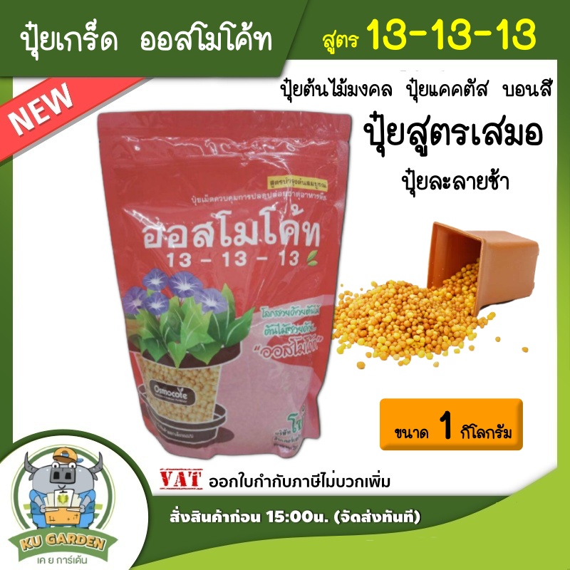 KU 🇹🇭 ปุ๋ยเกร็ด  ออสโมโค้ท สูตร 13-13-13 (Osmocote 3-13-13) ขนาด 1กก. โซตัส ปุ๋ยสูตรเสมอ ปุ๋ยละลายช้า ปุ๋ยต้นไม้มงคล ปุ๋ยแคคตัส บอนสี