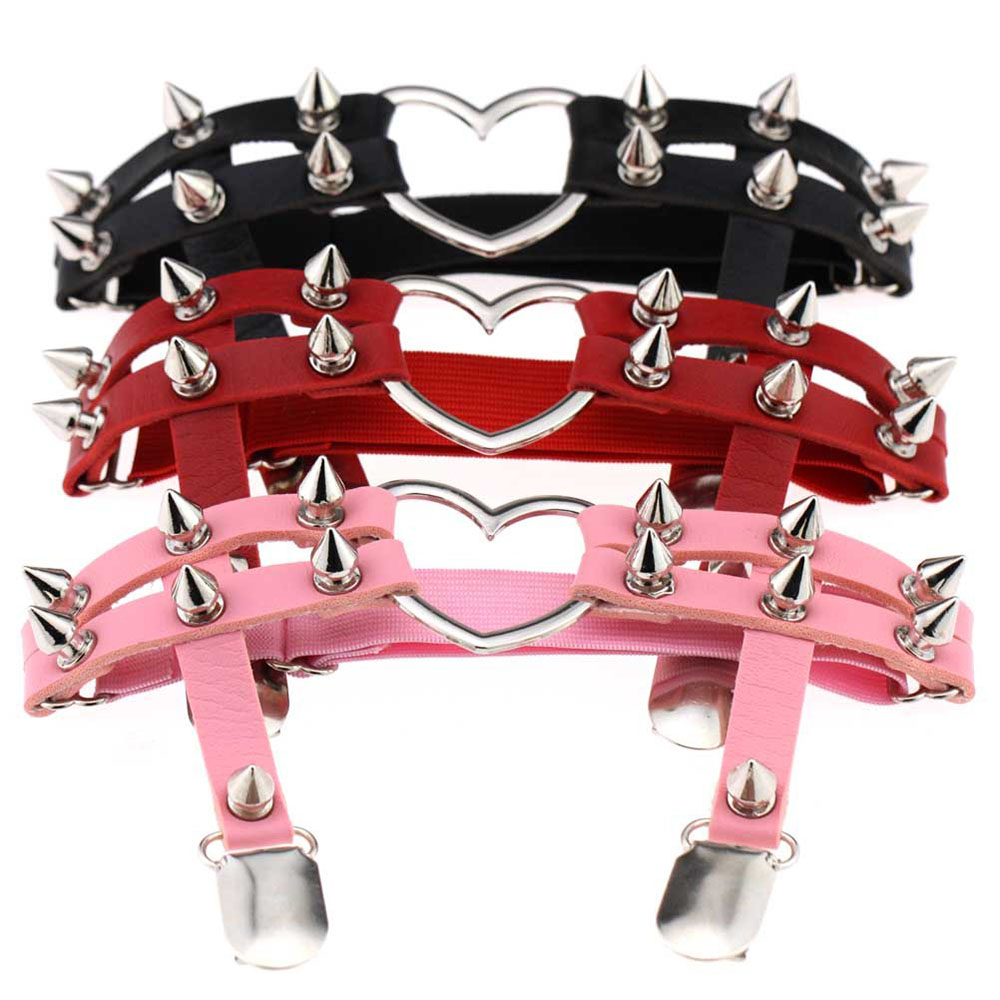 CREAMSD เซ็กซี่สำหรับสุภาพสตรี Vintage Heart Suspenders ปรับขนาดขาสายรัดต้นขาสายรัดขาแหวน Suspender Rivets แหวนขา