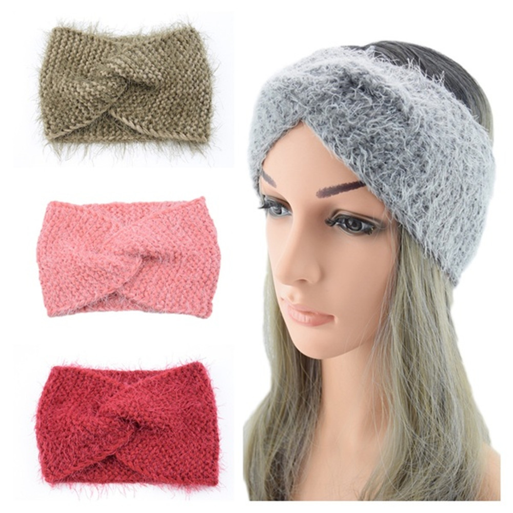 N33GVC3Q Female Hair Accessories Simple Knitting Headwear Cross-knotted Women Hairbands Faux Velvet Plush Headbands